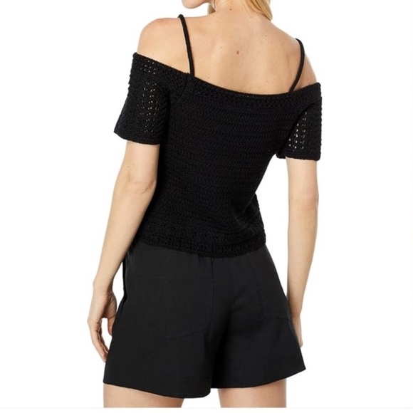 Vince Black Crochet Short Sleeves Open Shoulder Womens Top Size Small Organic - Picture 11 of 12